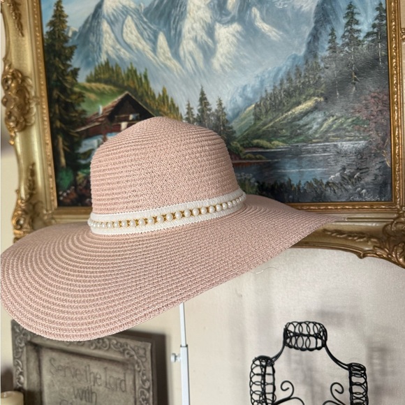 Chic Pink Wide-Brim Hat with Pearl Accent - Picture 8 of 9